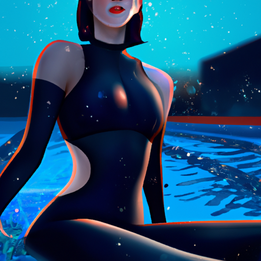 תמונה של אישה לבושה בבגד ים מחטב גוף מלא בבריכה.