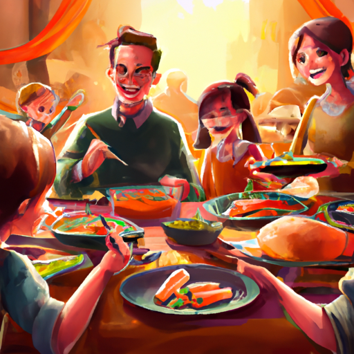 תמונה של משפחה מאושרת אוכלת ארוחת ערב משותפת