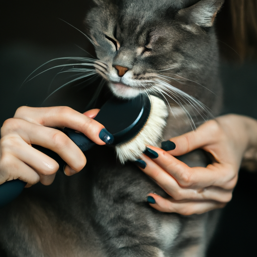 תמונה של אישה מצחצחת את חתול המחמד שלה עם מברשת זיפים