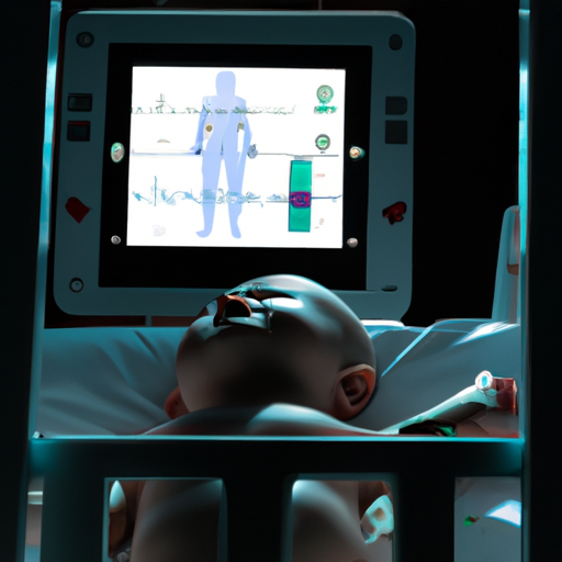 צילום של ילד במיטת בית חולים, מחובר למוניטור לב