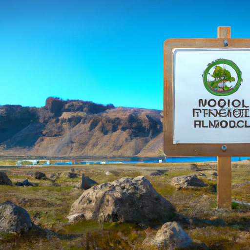 שלט שמזכיר לתיירים לכבד ולשמר את המערכות האקולוגיות השבריריות של איסלנד.
