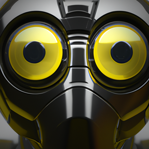 תקריב של פני רובוט, עם עיניים צהובות זוהרות ופנים מתכתיים, המסמלים את הפוטנציאל של AI