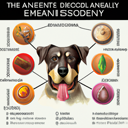 איור המציג רכיבי תזונה שונים החיוניים לכלבים.