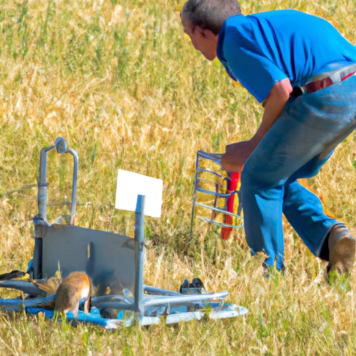 3. תמונה של חקלאי משתמש במלכודת עכברים מכנית בשדה