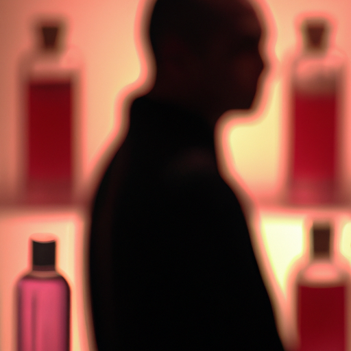 צללית של דמות מסתורית על רקע בקבוקי בושם