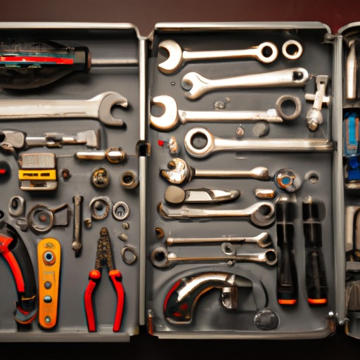 תמונה של ארגז כלים מסודר של מנעולן, מלא בכלים ודגמי מנעולים שונים.